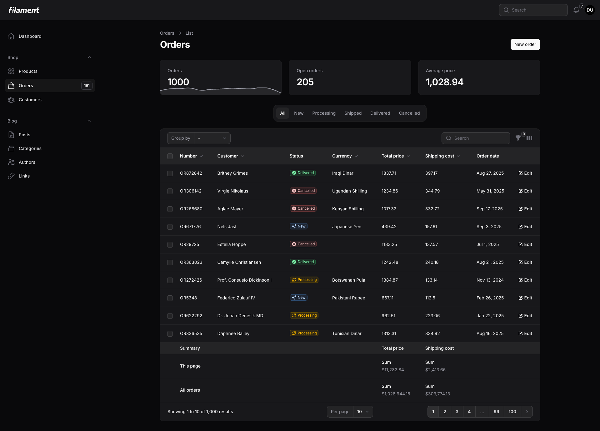 Orders - Dark Mode